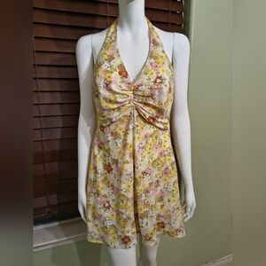 Astr Yellow Floral One-Shoulder Halter Dress